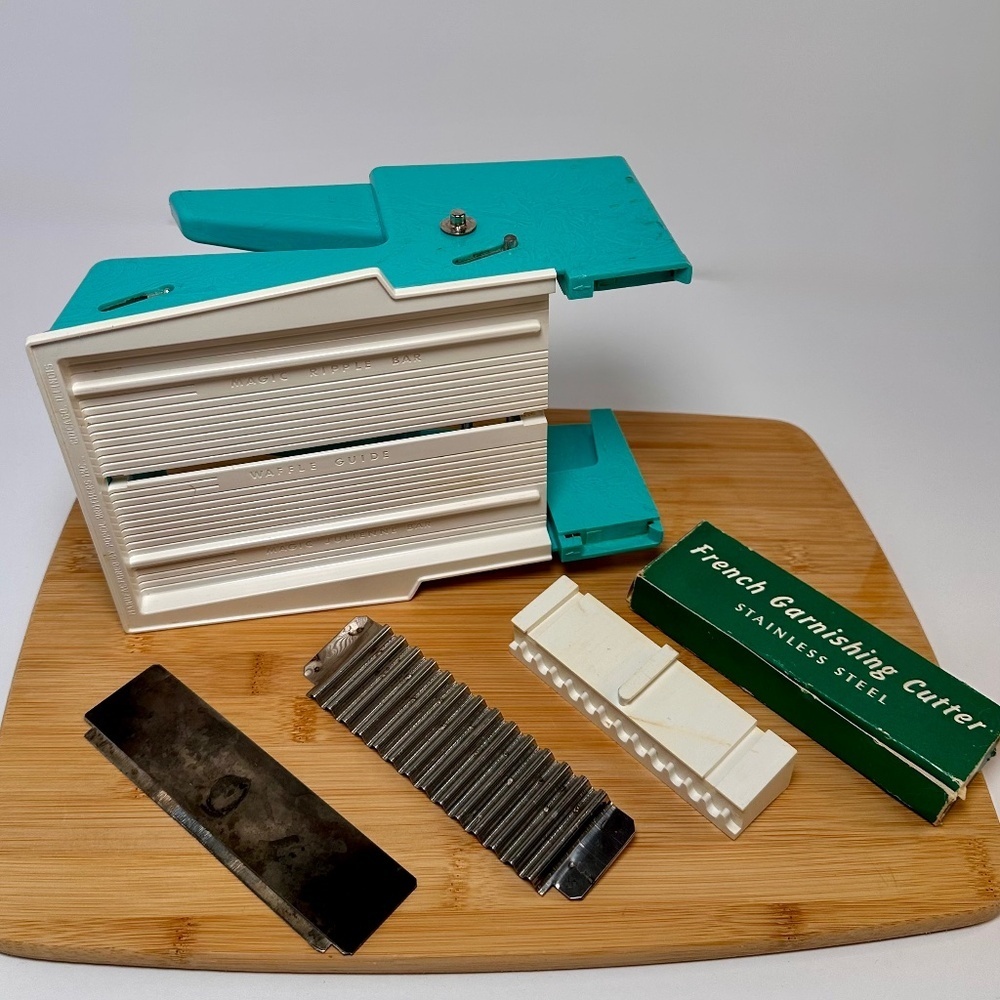 Vintage TEAL Mandoline Slicer Set Retro Kitchen Cutter w/box